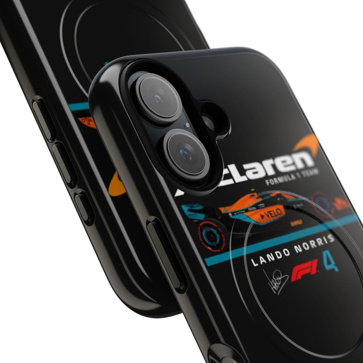 Magnetic tough phone case with Lando Norris and McLaren F1 team inspired design - Detail