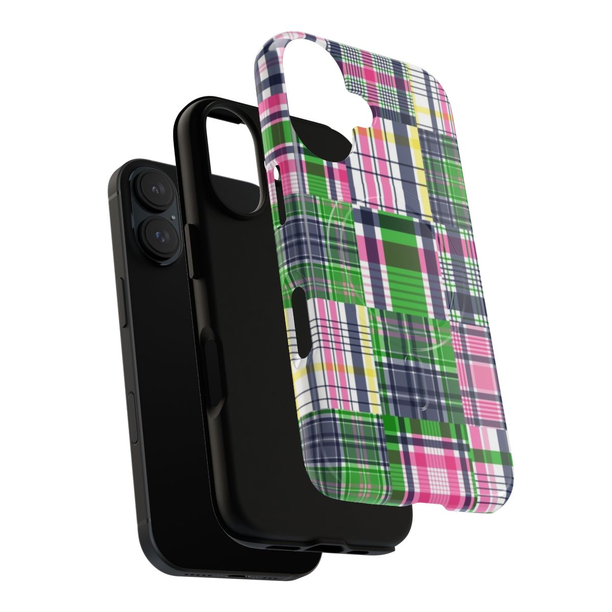 Colorful patchwork plaid pattern phone case with magnetic closure - Layers