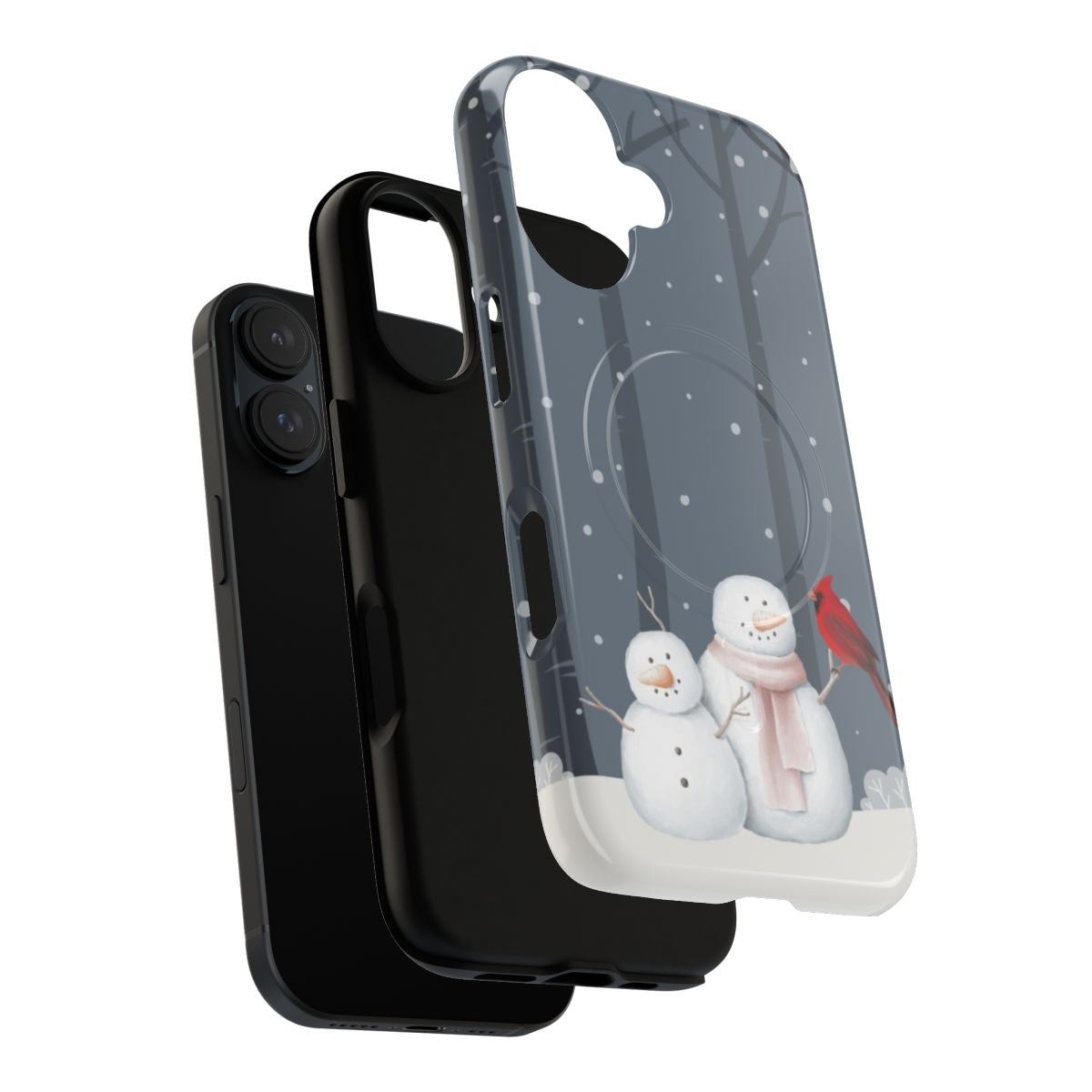 Snowman and cardinal winter scene on a durable, magnetic phone case - Layers