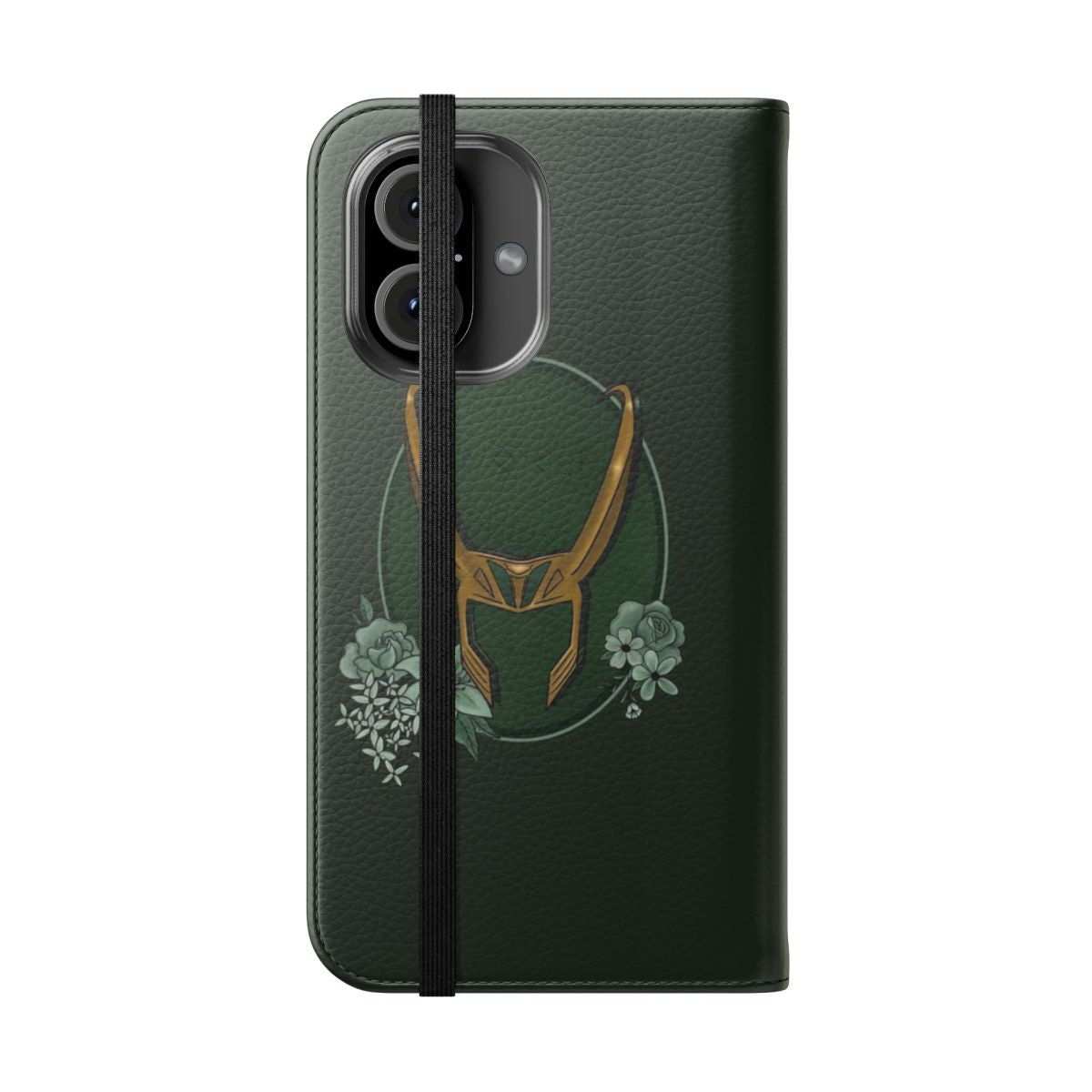 Loki themed phone case with helmet design - Folded Front