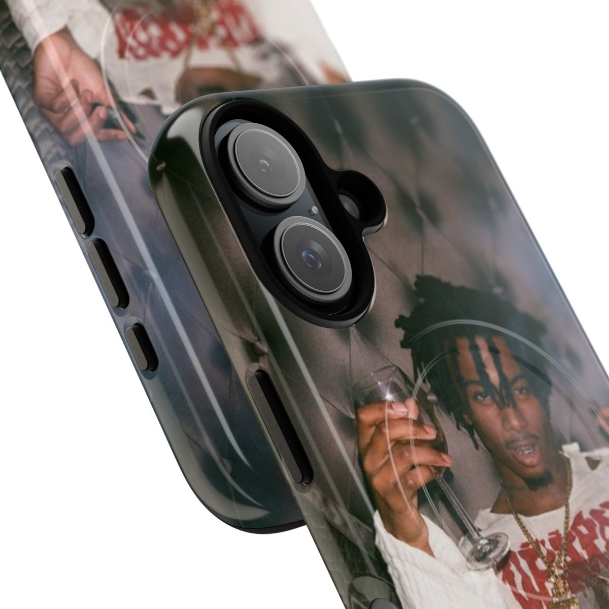 Image of a magnetic tough phone case featuring Playboi Carti, a popular rapper - Detail