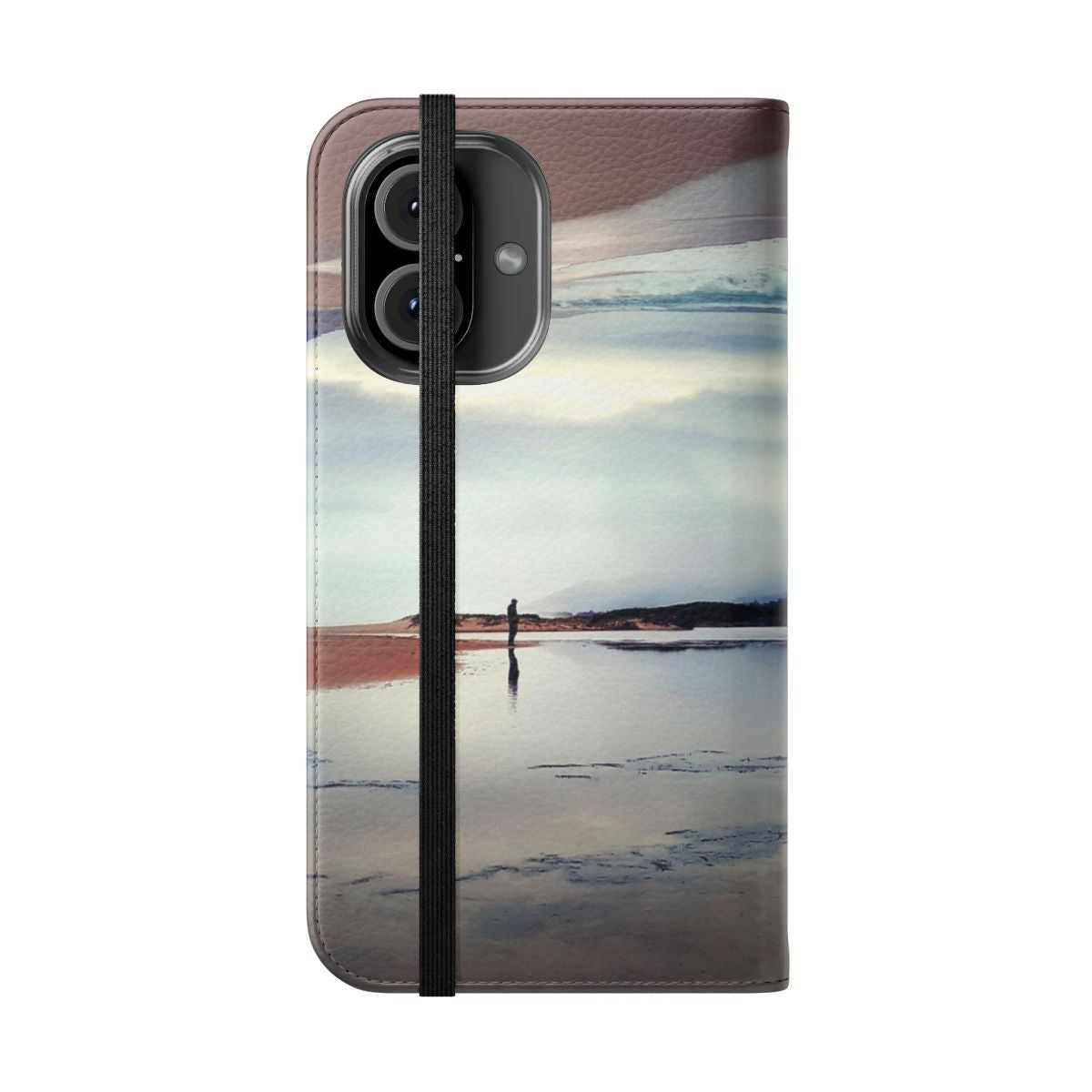 Artistic flip cover phone case with a ghost and landscape design - Folded Front