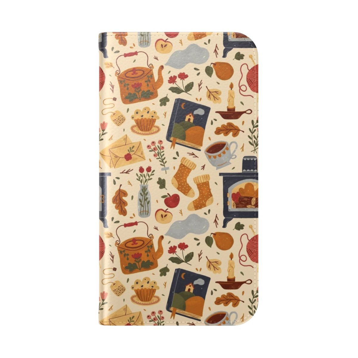 Cozy cottage-inspired flip phone case with floral and teapot design - Folded Back