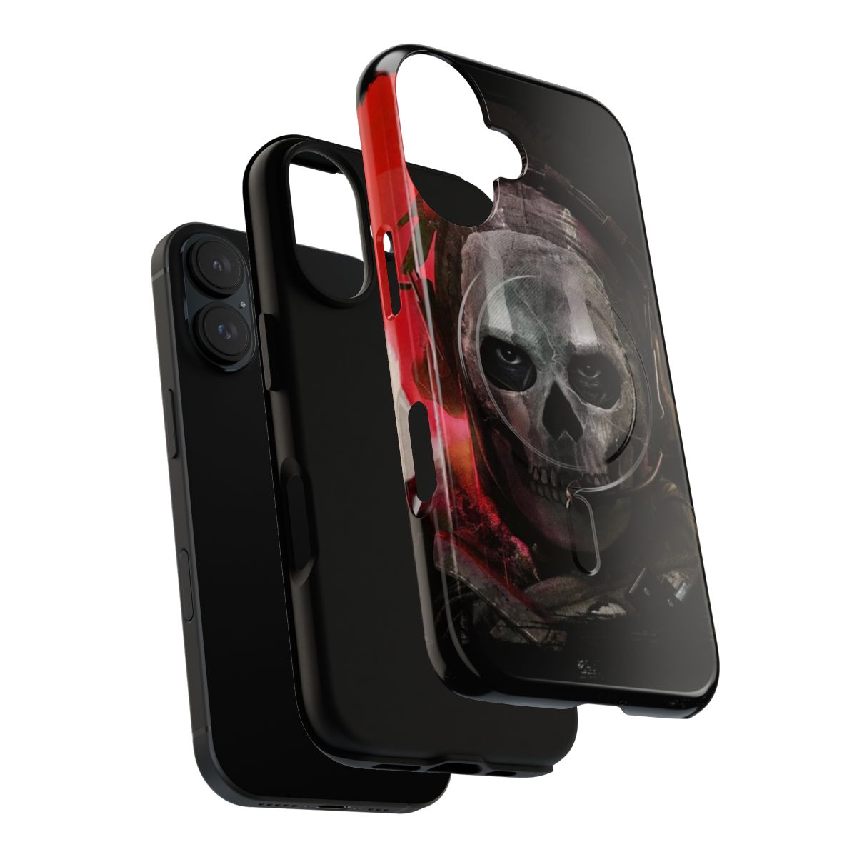 A rugged phone case with a military-inspired ghost design, perfect for fans of Call of Duty and other modern warfare games. - Layers