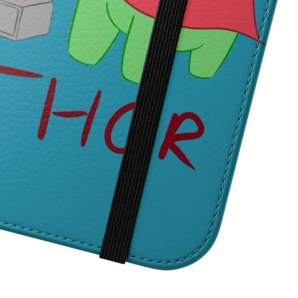 Dinosaur-themed phone case with Thor's Mjolnir hammer design - Close Up