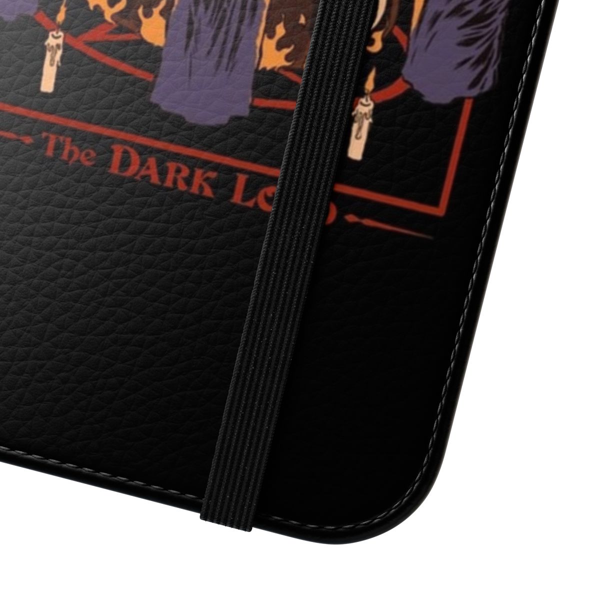 Vintage-style flip cover phone case with a coffee-themed design, featuring a retro, occult-inspired illustration. - Close Up