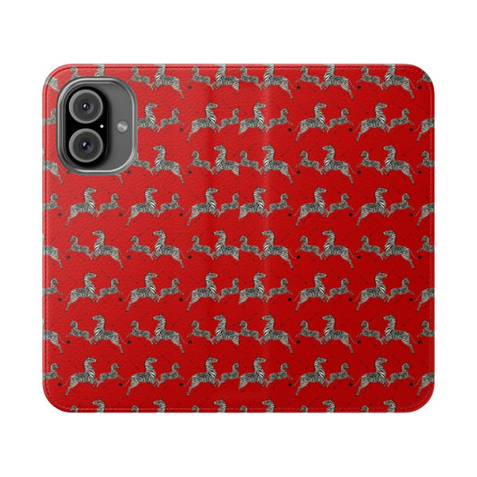 Wes Anderson-inspired phone case with a colorful, psychedelic zebra wallpaper print design