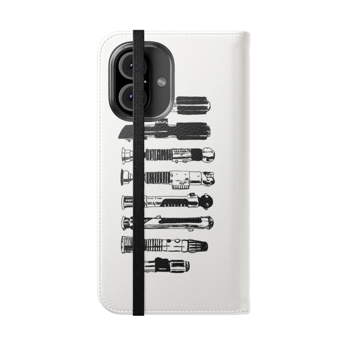 Sci-Fi Inspired Flip Cover Phone Case with Star Wars Lightsaber Design - Folded Front