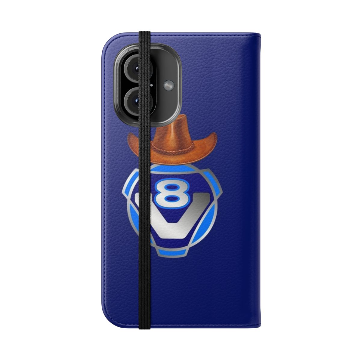 Cowboy hat-themed flip cover phone case with Scania V8 and truck graphics - Folded Front