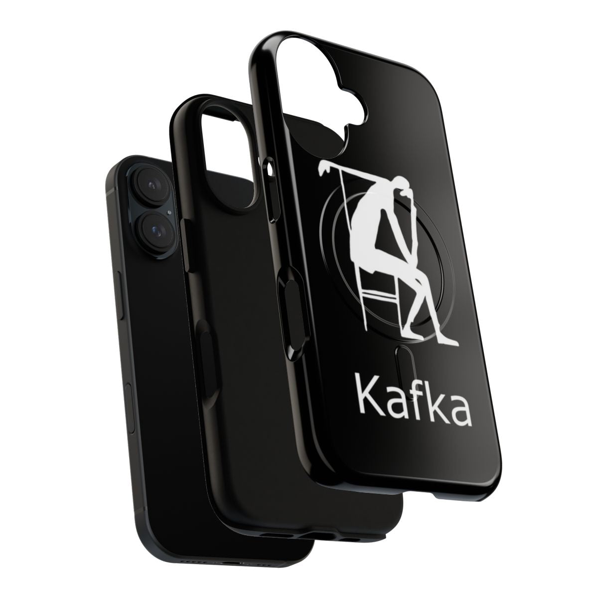 Minimalist black and white phone case design inspired by the works of Franz Kafka - Layers