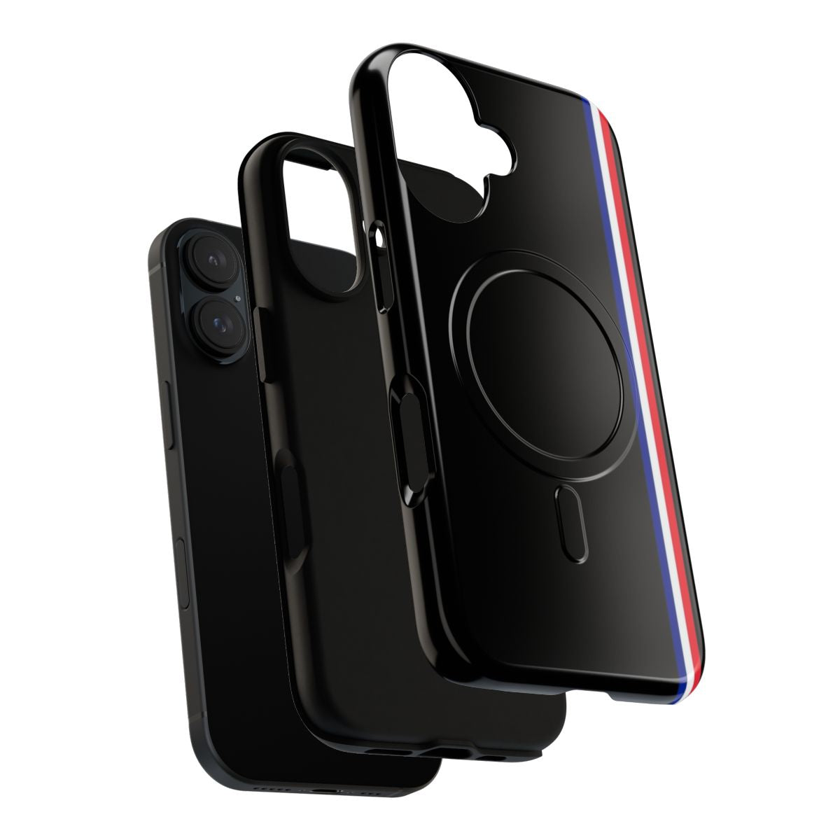 Minimalist phone case with French flag inspired design in blue, white, and red tricolor - Layers