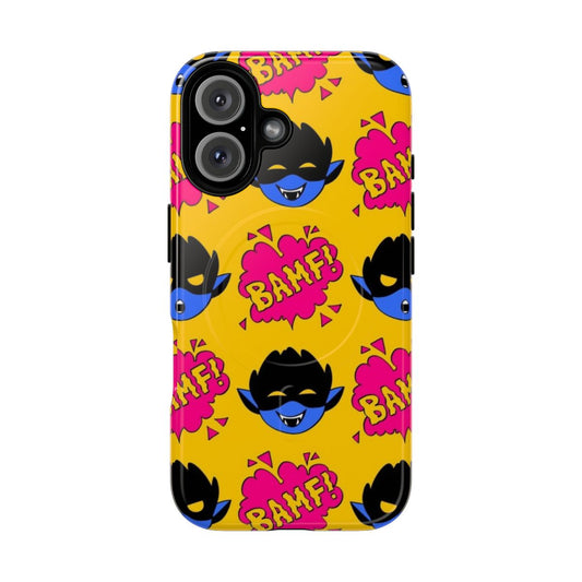 Magnetic phone case featuring a BAMF pattern design inspired by the X-Men character Nightcrawler