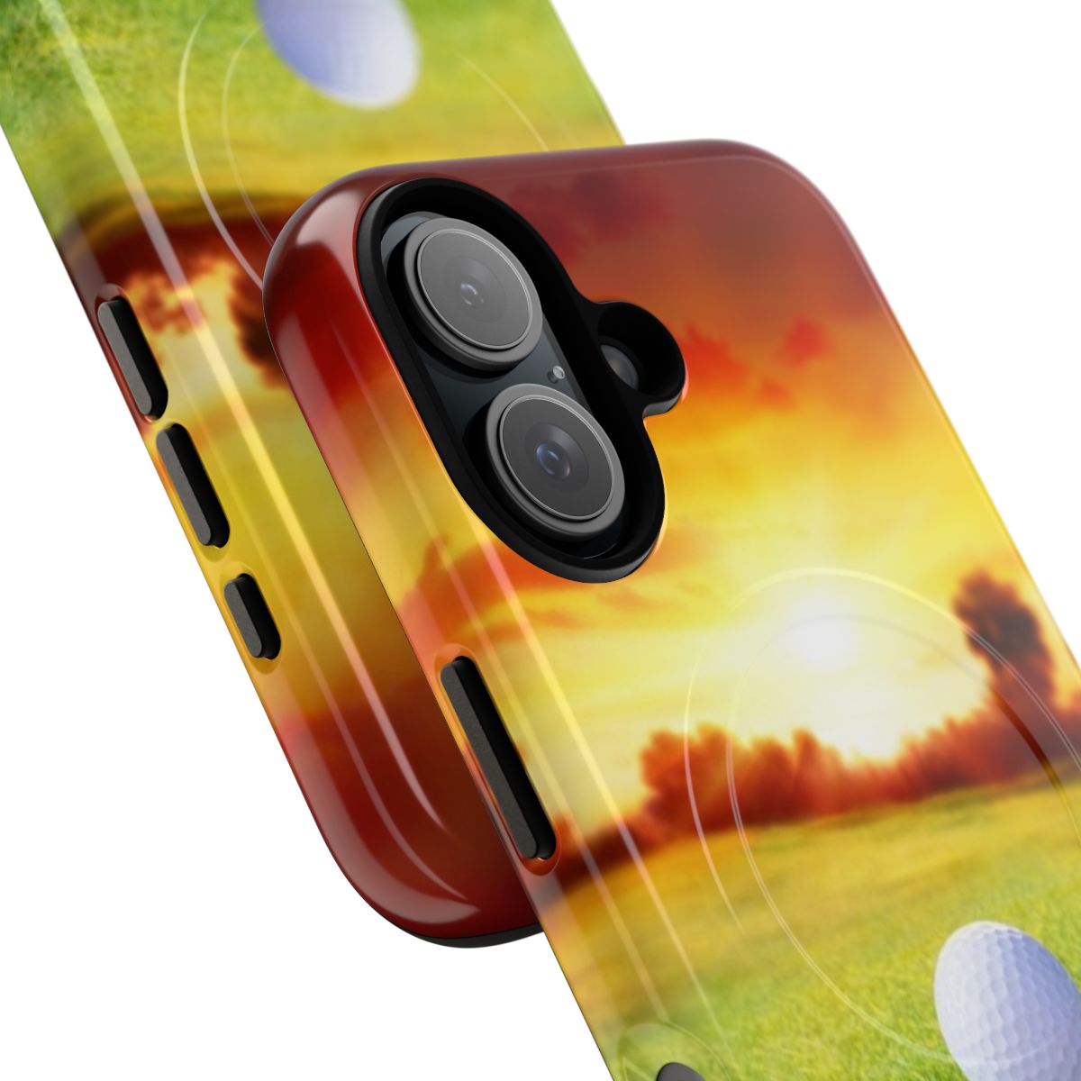 Sunset golf scene printed on a durable magnetic phone case - Detail