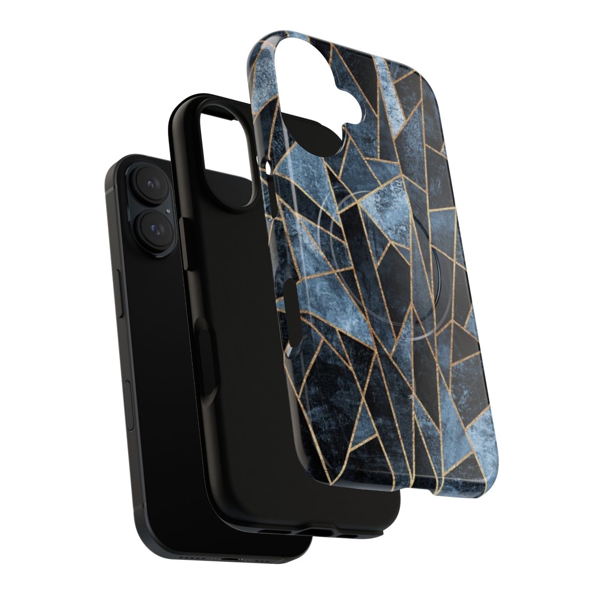 Shattered Soft Dark Blue Magnetic Phone Case with Geometric Design - Layers