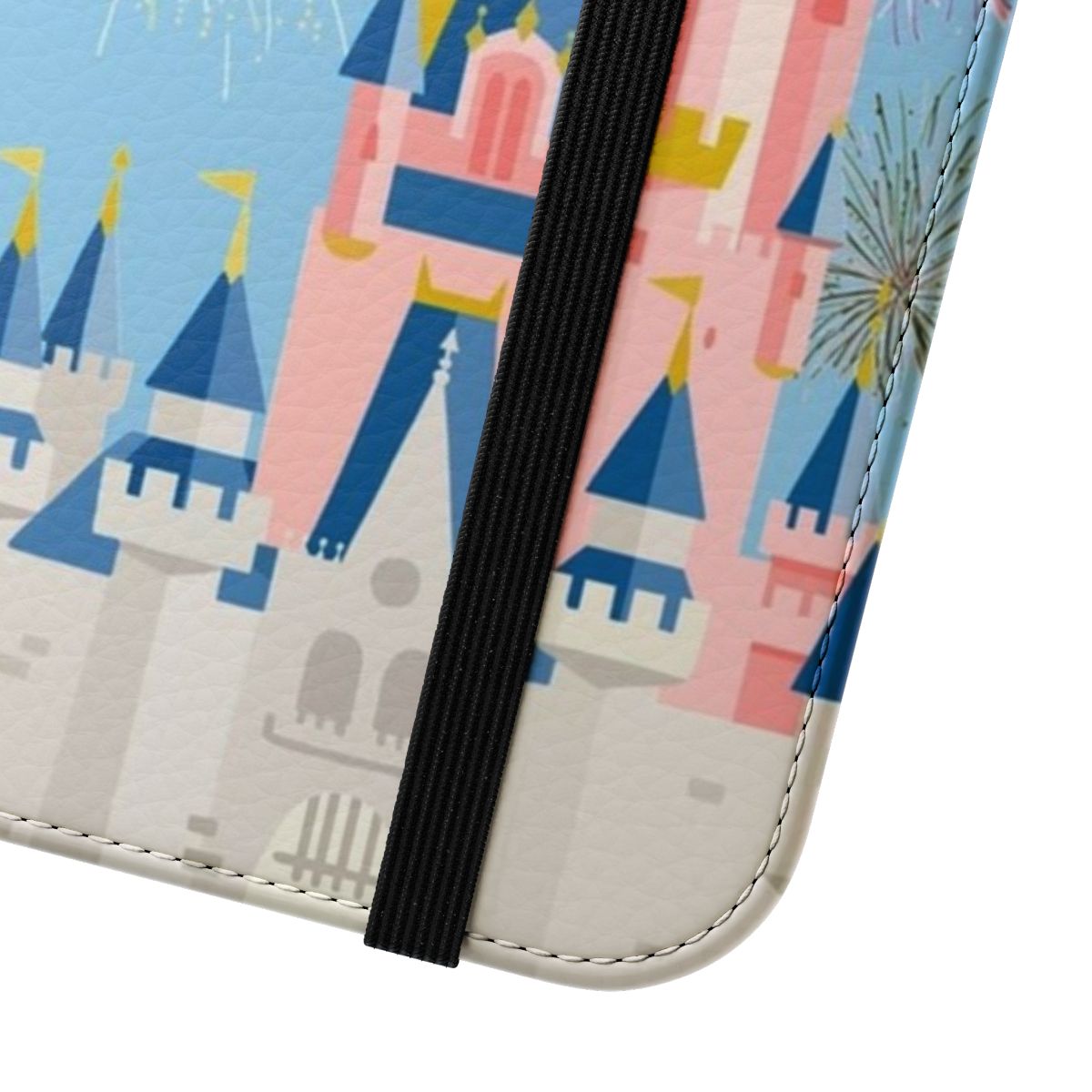 Enchanting castle flip phone case with magical sparkles and fireworks - Close Up