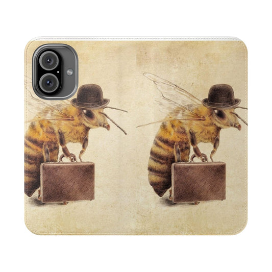 A vintage-inspired flip cover phone case featuring a worker bee design, perfect for business professionals.