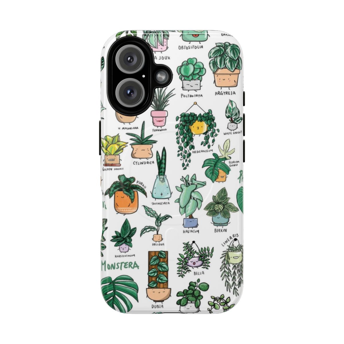 Magnetic phone case with a botanical, plant family inspired design