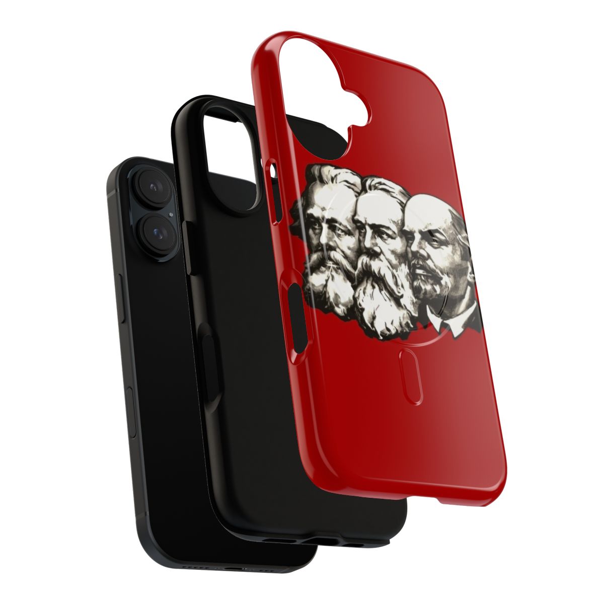 Vintage Marxist revolution phone case featuring Soviet propaganda icons Marx, Engels, and Lenin - Layers