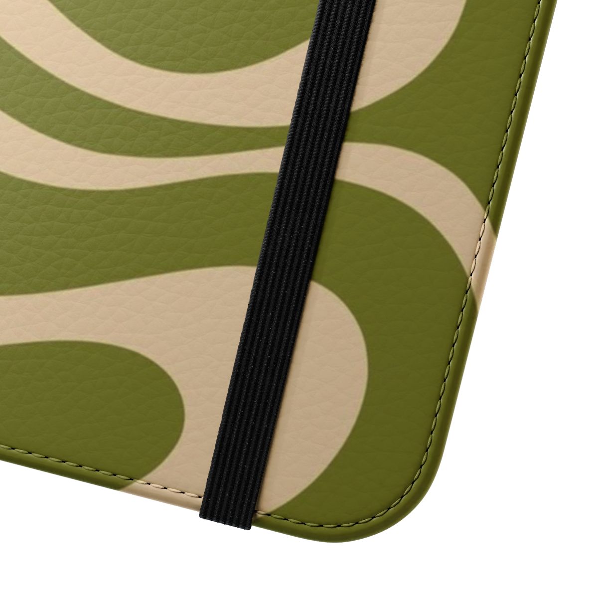 Mid-mod olive green and beige abstract pattern flip phone case - Close Up