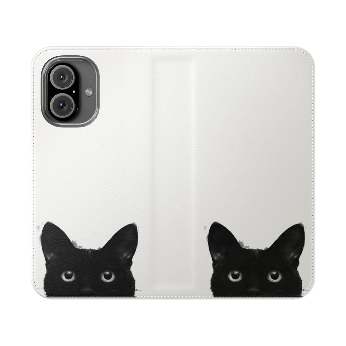 Flip cover phone case with a minimalist black and white cat design