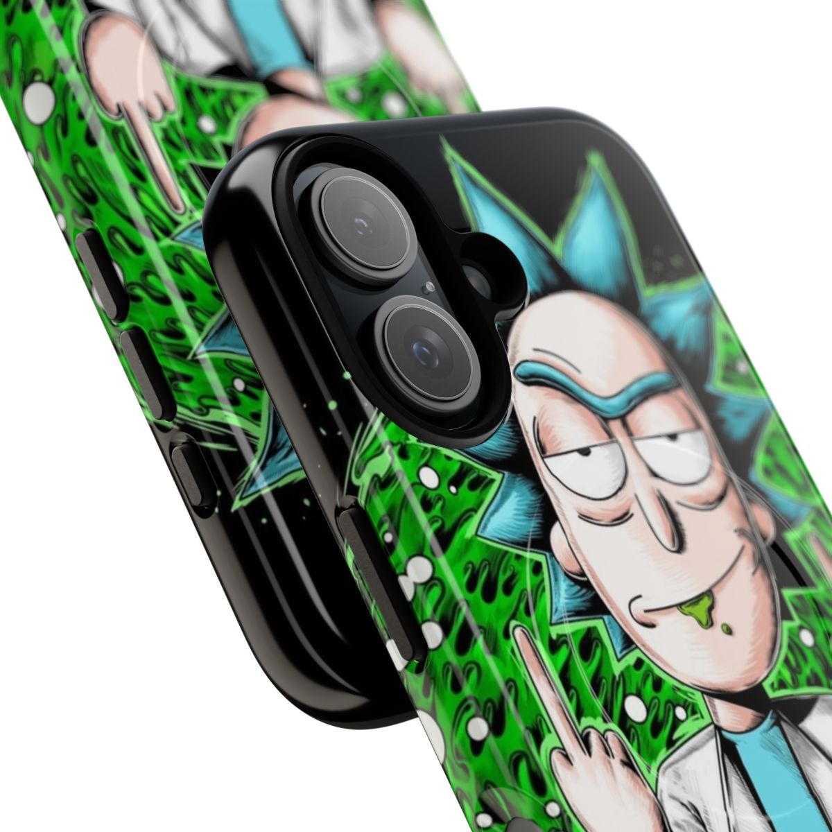 Magnetic tough phone case featuring Rick and Morty characters and phrases - Detail