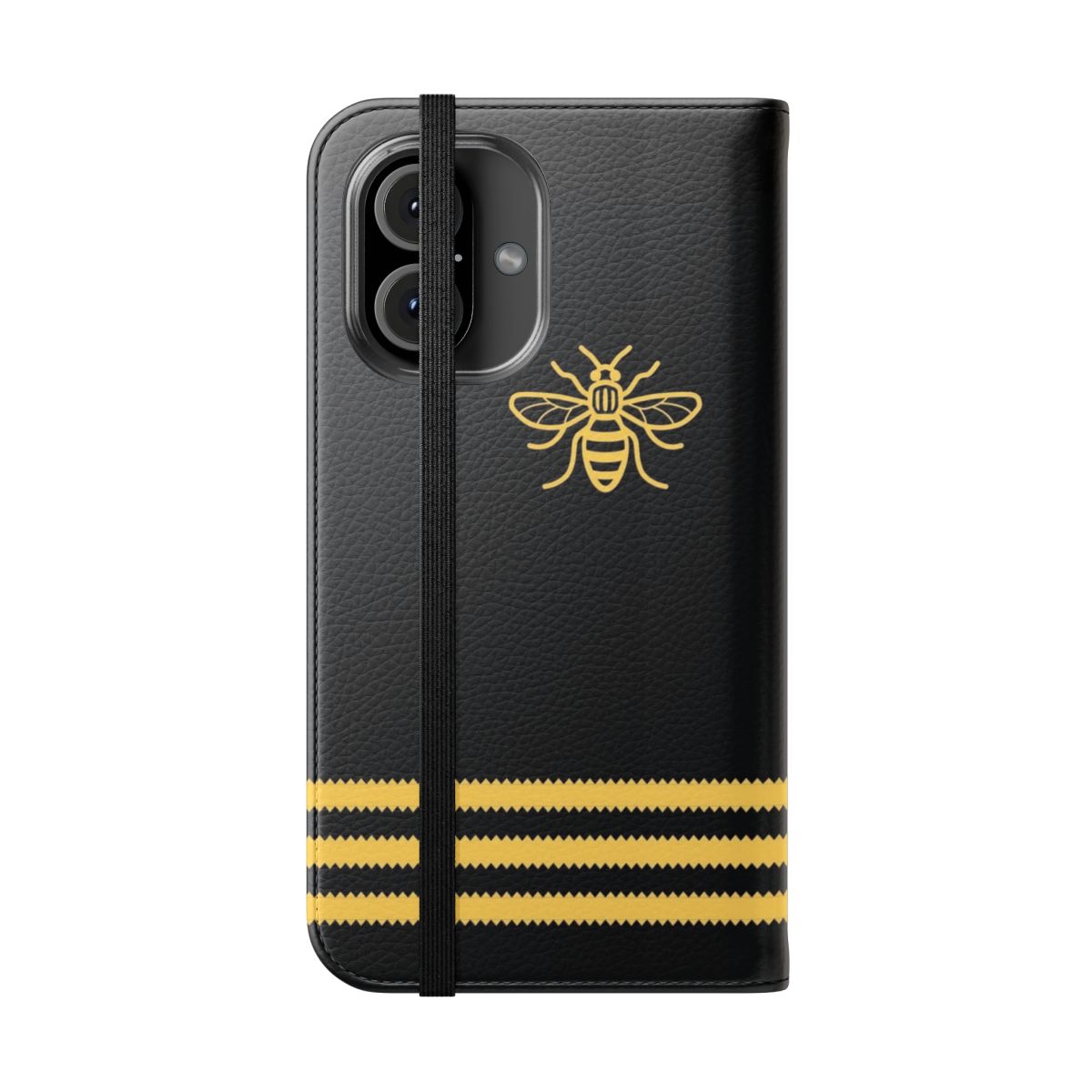 Retro-styled Manchester bee-themed phone case - Folded Front