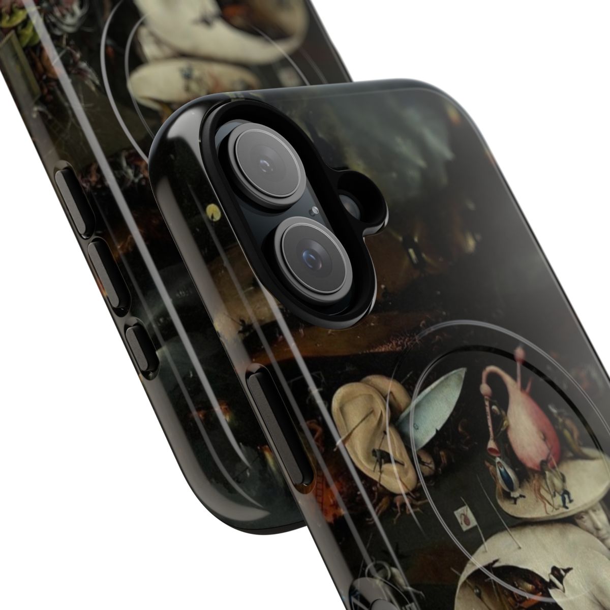 Detailed phone case featuring the iconic "Garden of Earthly Delights" painting by Hieronymus Bosch. - Detail