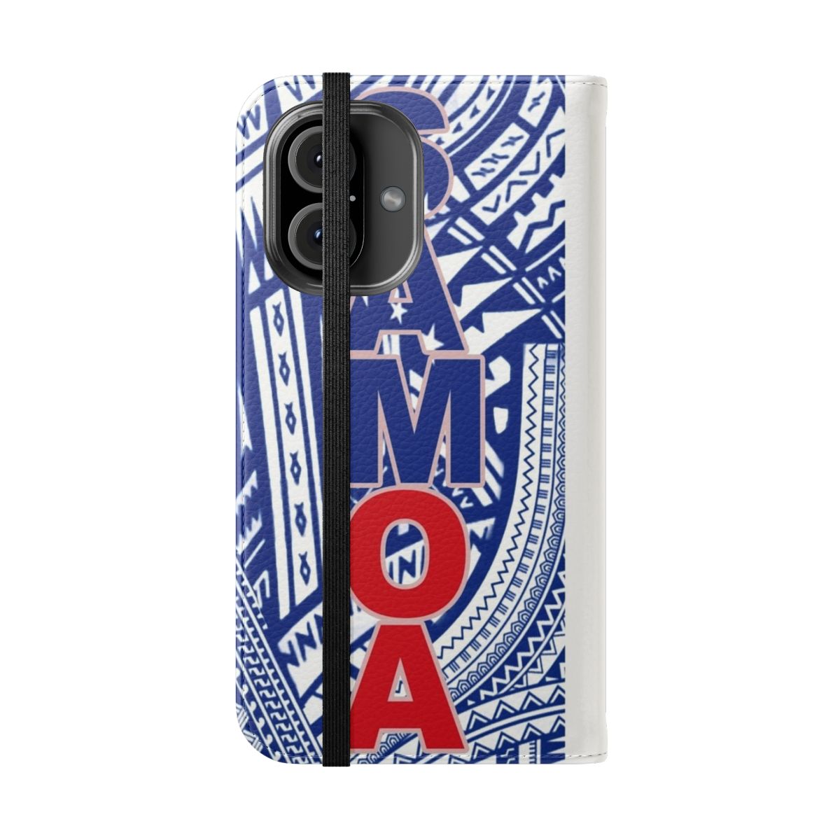 Samoa-inspired flip phone case with a vibrant Polynesian design - Folded Front