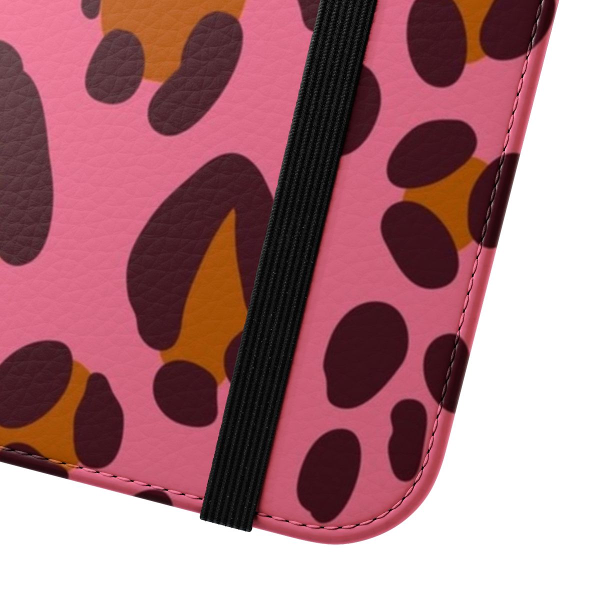 Safari-themed pink flip cover phone case for extra-large smartphones - Close Up