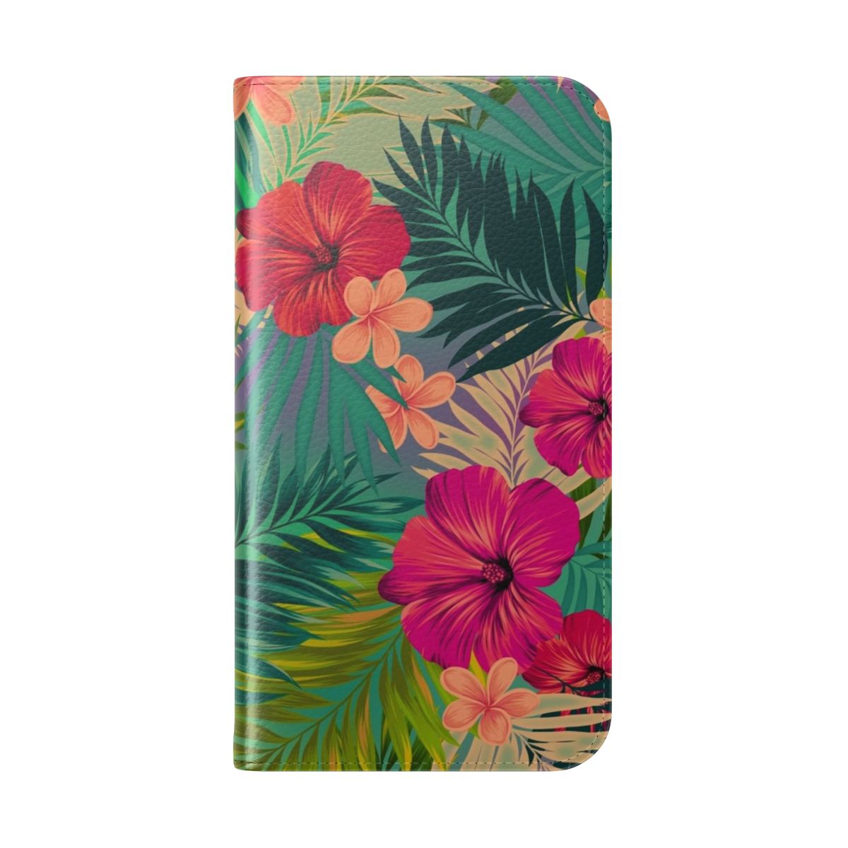 Tropical floral and botanical phone case cover with vibrant sunset beach pattern - Folded Back