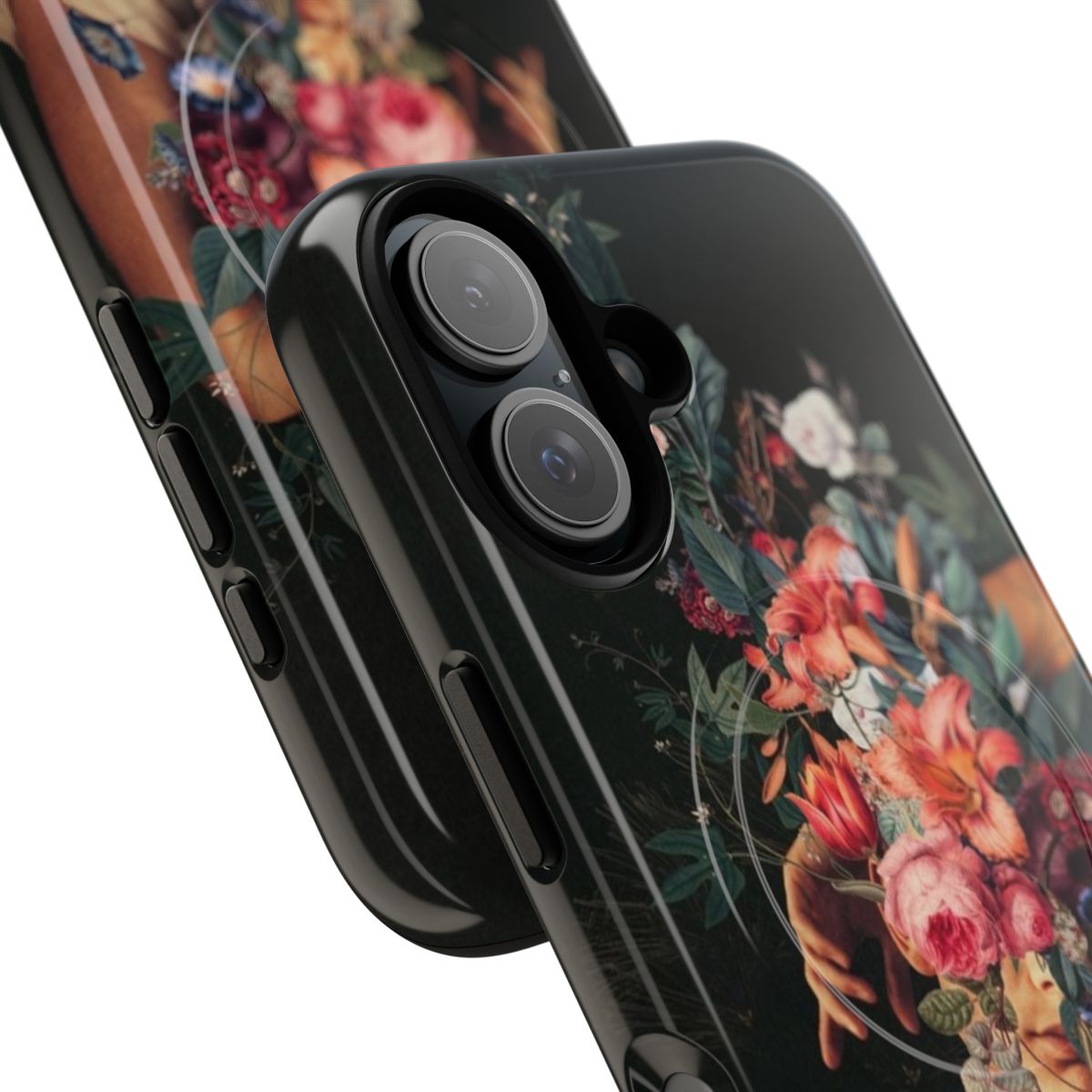 Artistic floral and botanical phone case featuring a surreal rose portrait design. - Detail