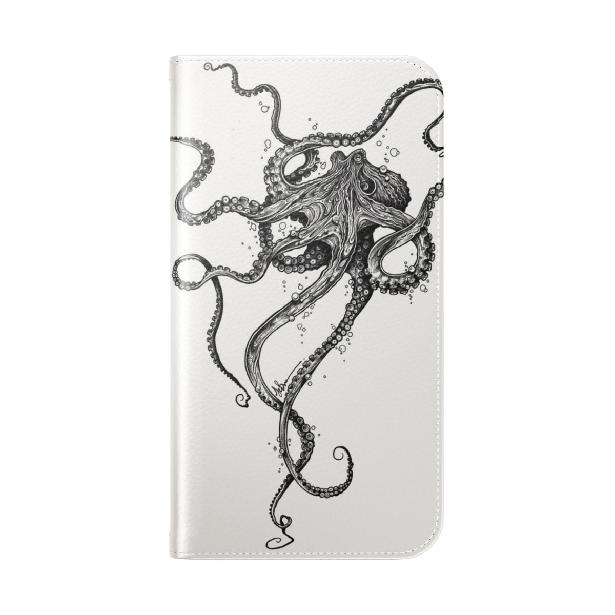 Artistic black and white octopus tentacle design phone case - Folded Back