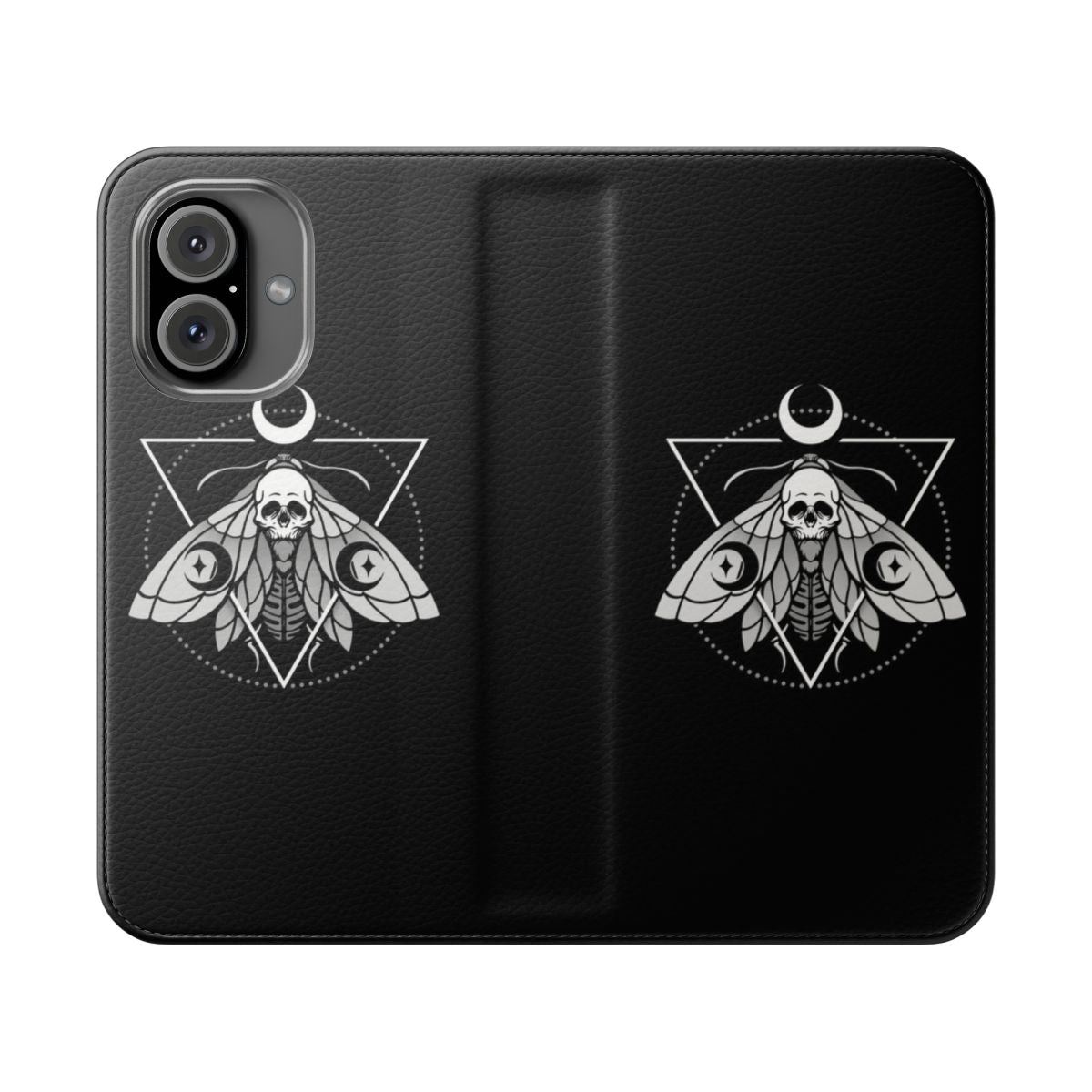 Mystic Moth Gothic Phone Case with Geometric Skull and Moon Design