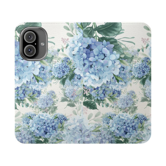 Blue hydrangeas floral design on a phone case