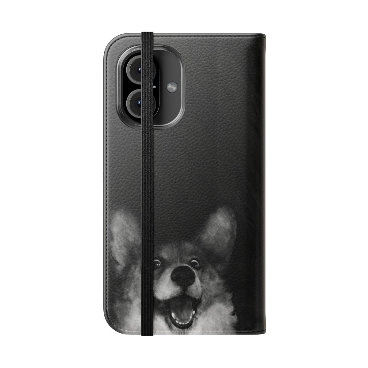 Flip cover phone case featuring a cute corgi and sausage dog design - Folded Front