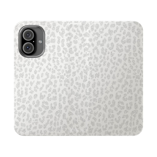 Gray leopard print flip cover phone case