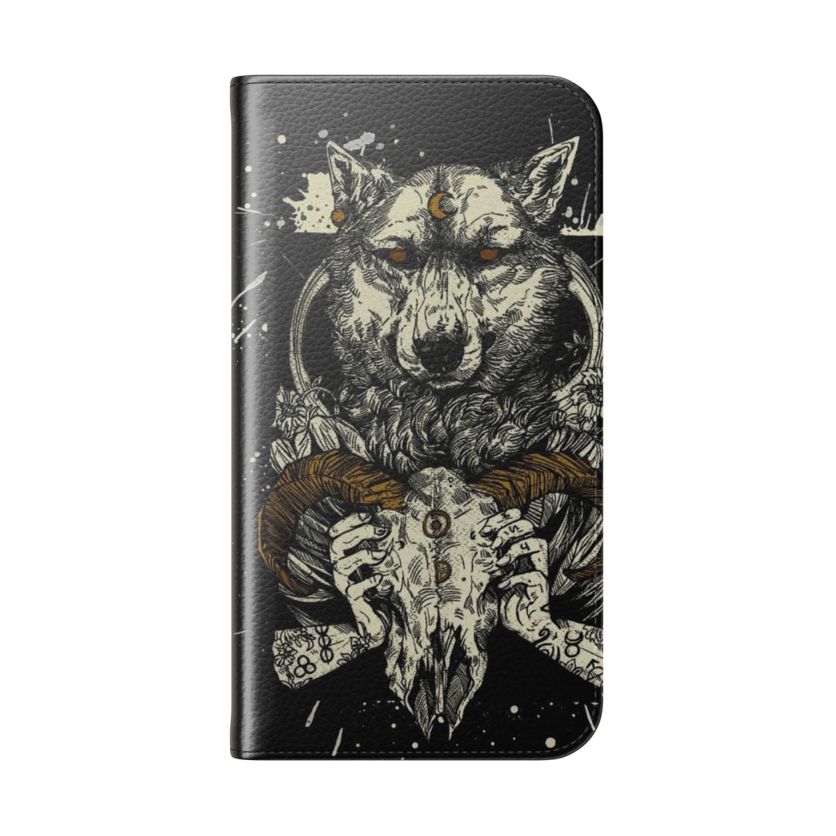 Pagan-inspired phone case with a mystical wolf design - Folded Back