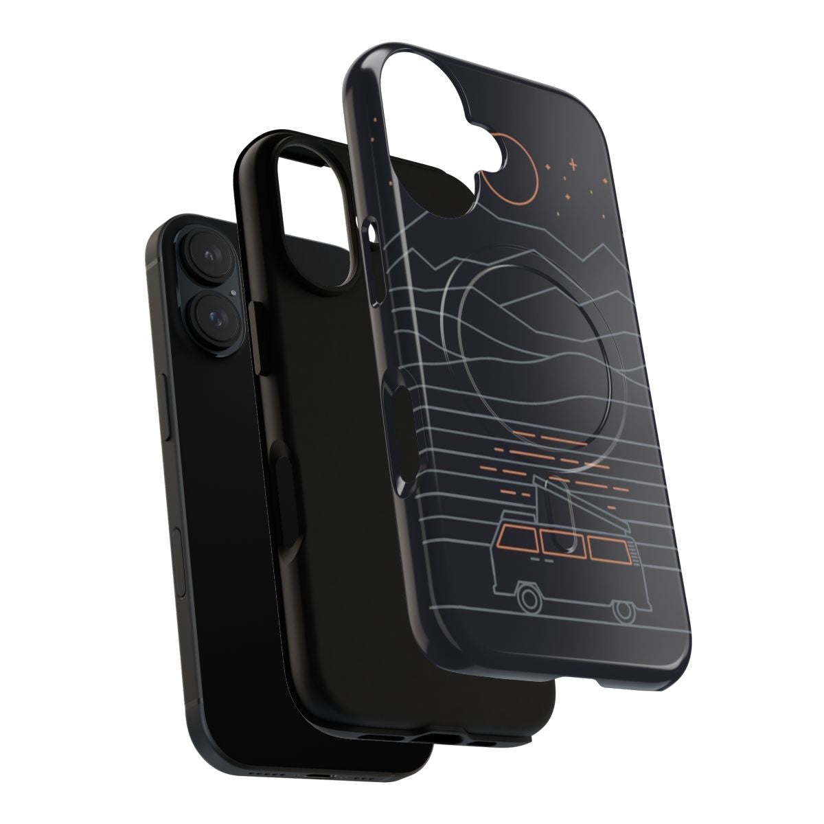 Minimalist van life-themed magnetic tough phone case with graphic line art design - Layers