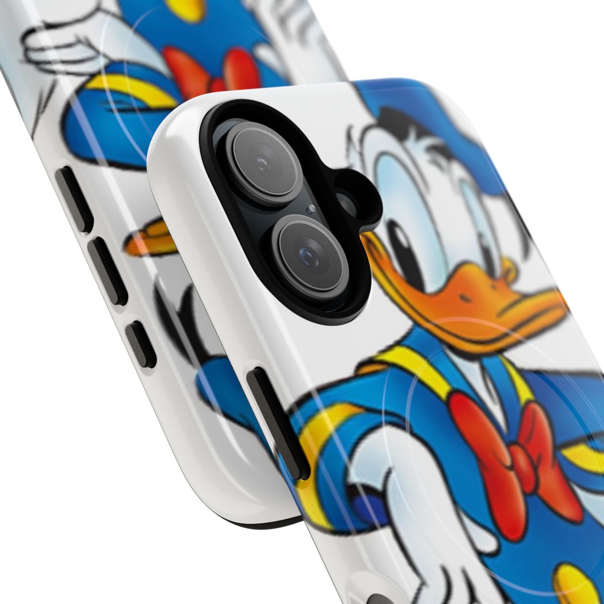 A protective phone case featuring a cartoon illustration of the Disney character Donald Duck. - Detail