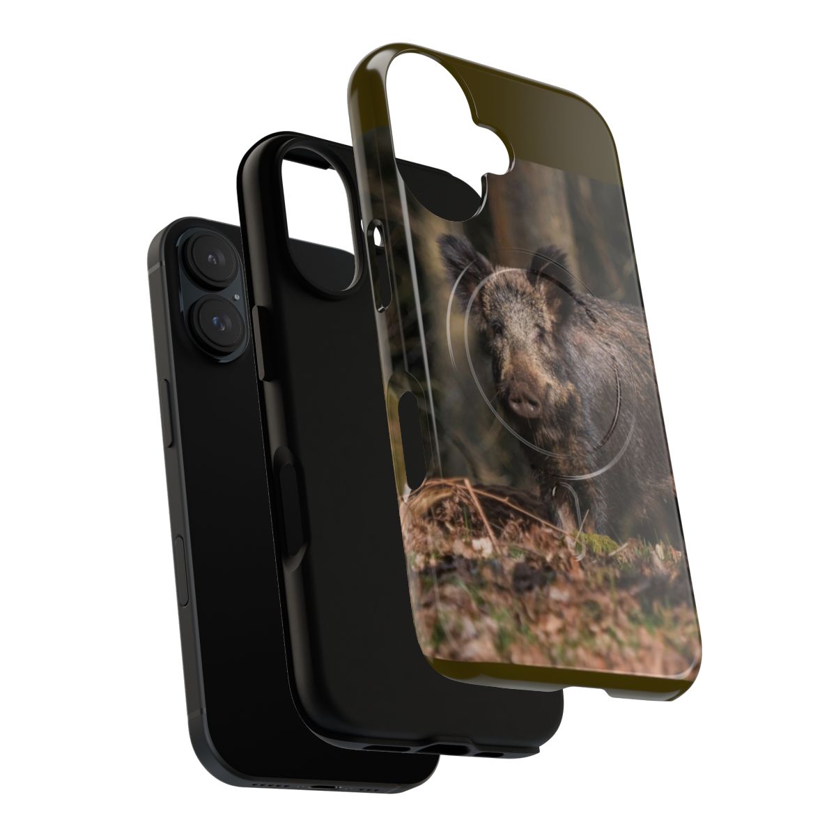 Image of a tough, magnetic phone case featuring a detailed illustration of a wild boar sow. - Layers