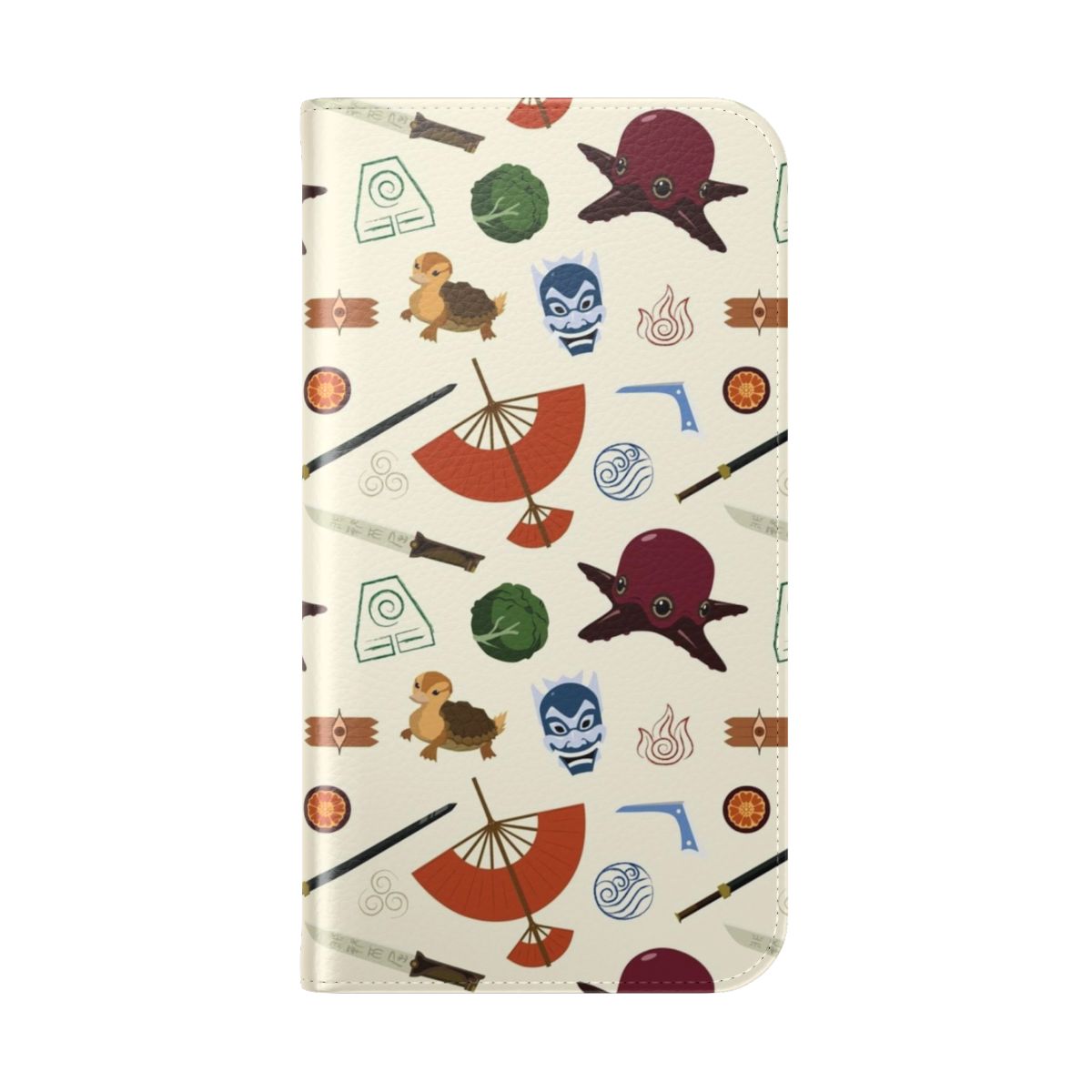 Colorful flip cover phone case featuring an Avatar: The Last Airbender-inspired pattern design. - Folded Back