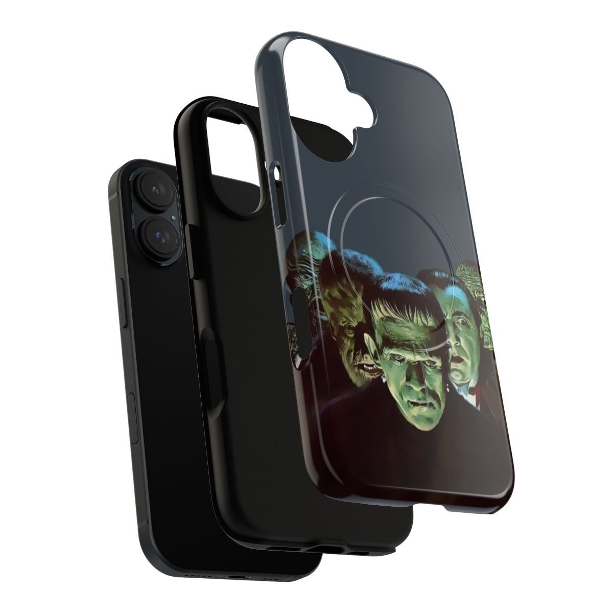 Vintage-style phone case with retro monster and sci-fi graphics - Layers