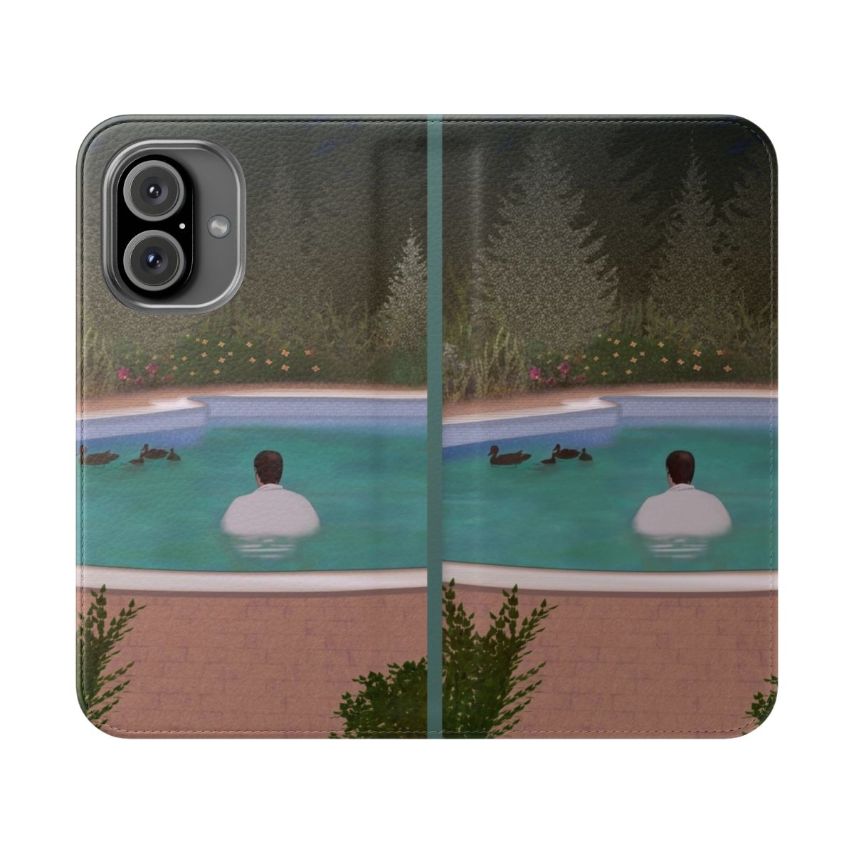 Flip cover phone case featuring design inspired by the iconic Tony Soprano's ducks from the TV series The Sopranos.