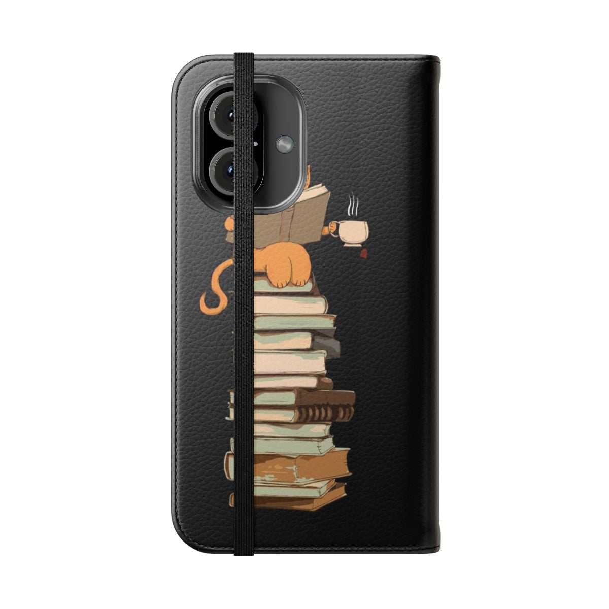 Colorful flip phone case featuring kittens, cats, books, and quotes for the ultimate book and cat lover. - Folded Front