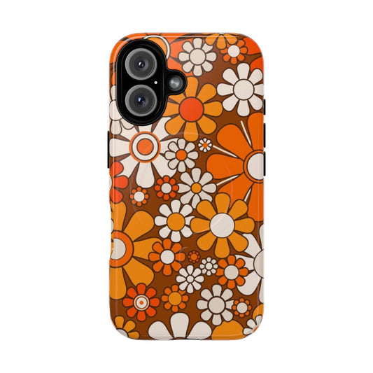 Retro floral pattern phone case with vintage 60s 70s aesthetic