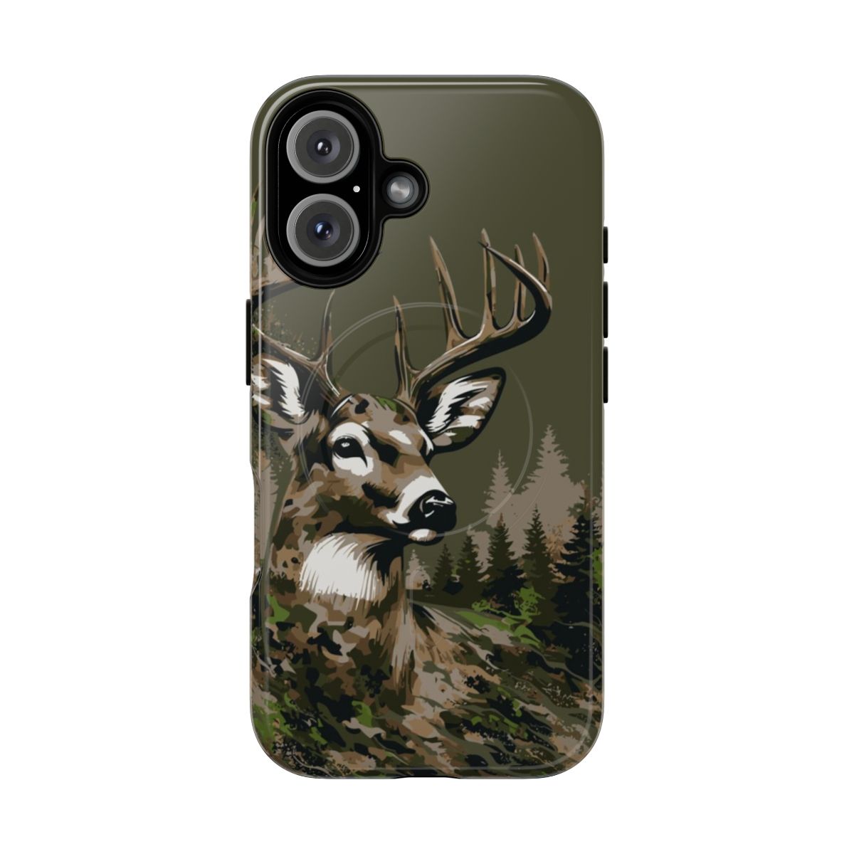 Whitetail deer and stylized forest design on a magnetic phone case