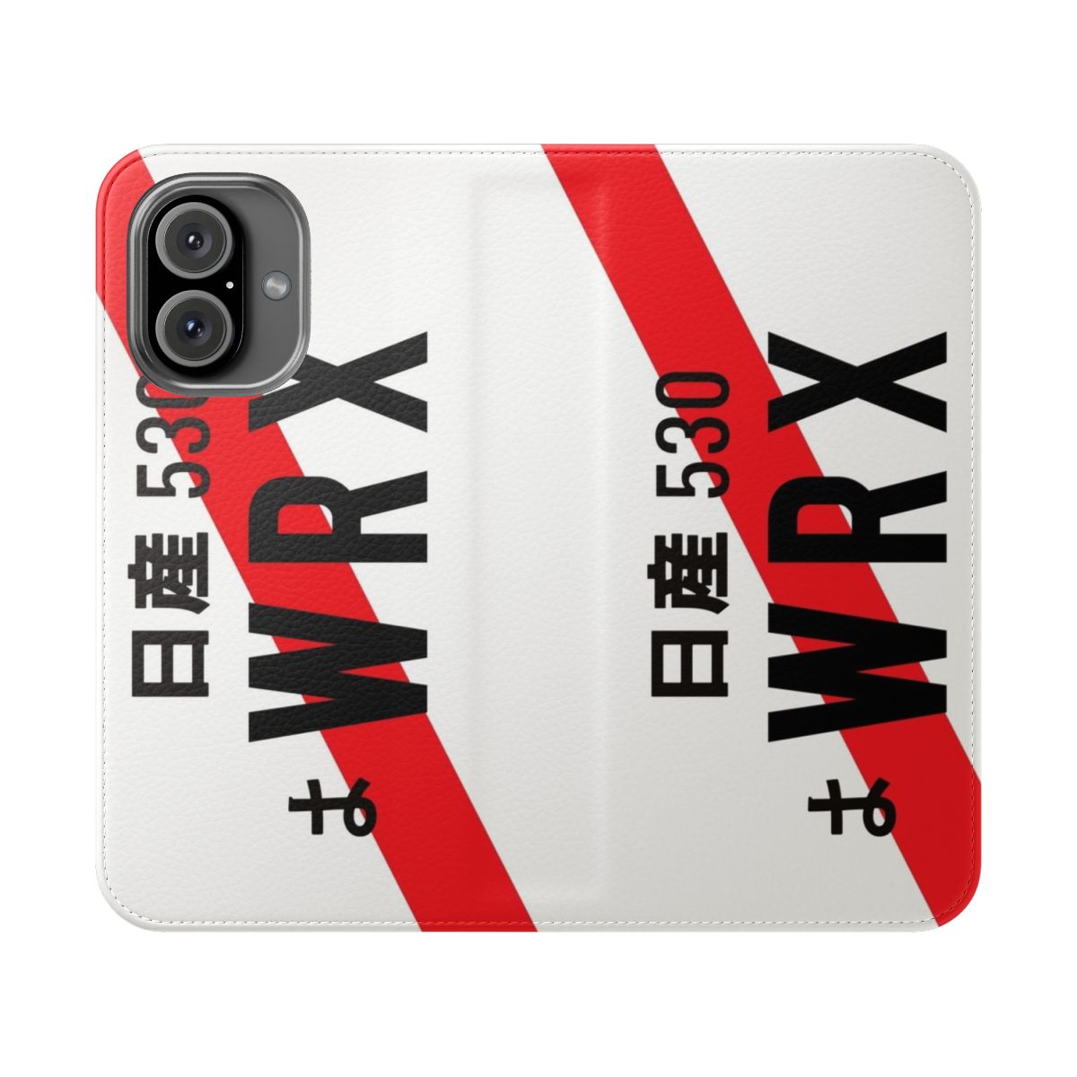 Flip cover phone case featuring a JDM-inspired design and Subaru WRX branding