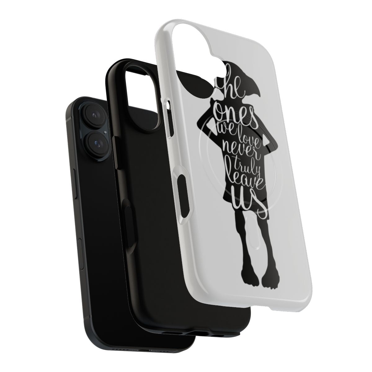 Magnetic tough phone case featuring a silhouette of the character Dobby from Harry Potter with a quote about love. - Layers