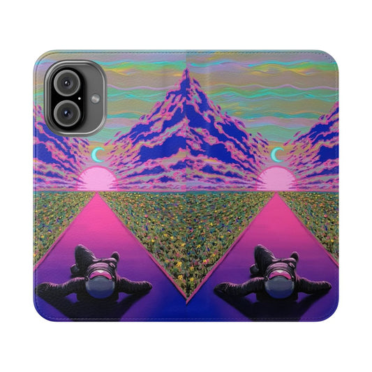 Sunset-themed space and surreal phone case with a trippy, cosmic design