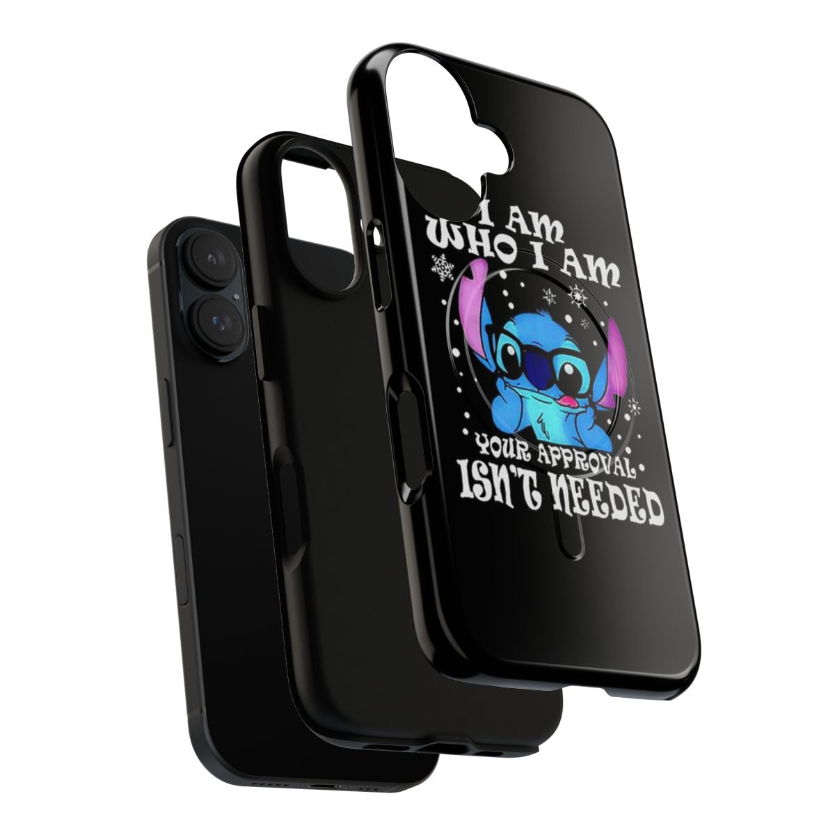 Stitch-themed phone case with a humorous "I Am Who I Am" design - Layers